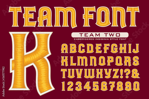 
An Embroidery Effect Alphabet for Sports Teams and Collegiate Wear; This Vector Lettering is Highlighted with Satiny 3d Thread Effects