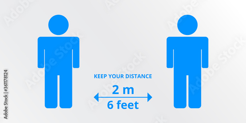 Sign of observance of social distance. Preventive measures to protect yourself. The distance is 2 meters.