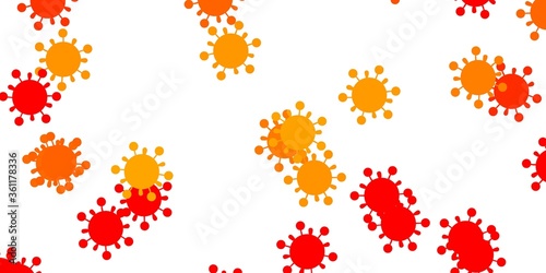 Light orange vector background with covid-19 symbols.