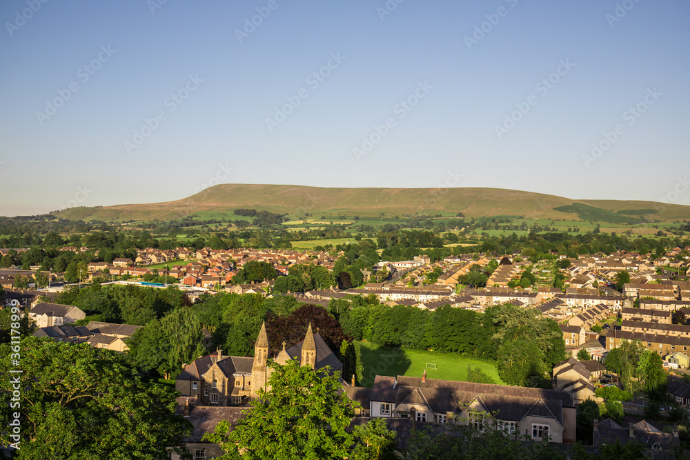 View of the ribble valley and pendle hill. Viewpoint from above