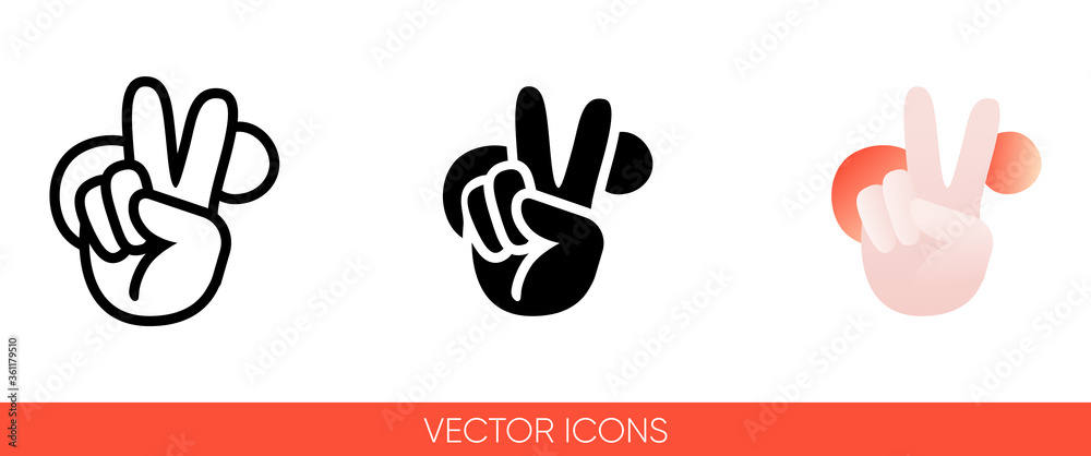 Peace sign hand with fingers on a background of red circles icon. Isolated vector sign symbol. Peace sign hand with fingers on a background of red circles icon. Isolated vector sign symbol.