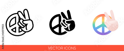 Peace sign hand with fingers and pacific sign, international symbol of peace, disarmament, antiwar movement in rainbow color icon. Isolated vector sign symbol.