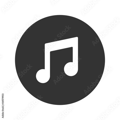 Music note key button icon. Song melody on circle shape symbol. Push click media player. New EPS 10 Vector illustration