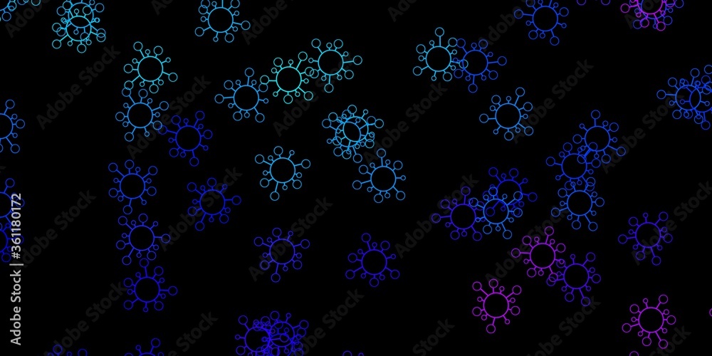 Dark pink, blue vector texture with disease symbols.