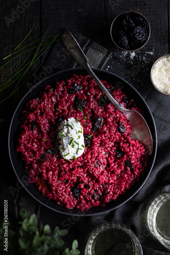 Beet root risotto with cream cheese 