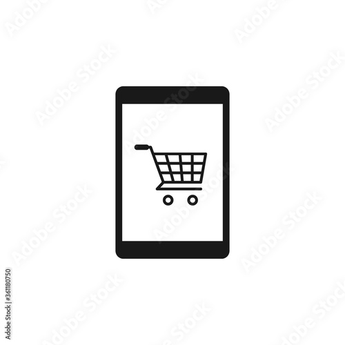 Phone with cart icon vector. Online shopping symbol.