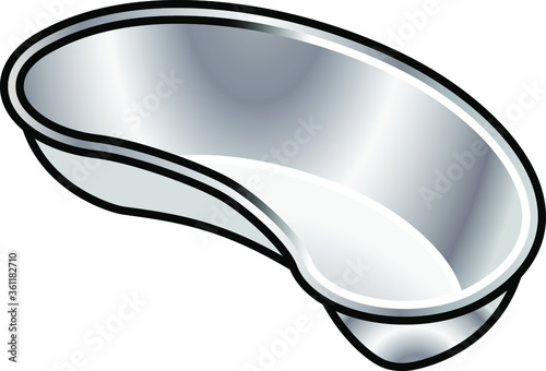 A stainless steel kidney dish.