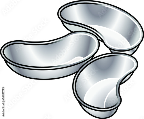 A set of three stainless steel kidney dishes.