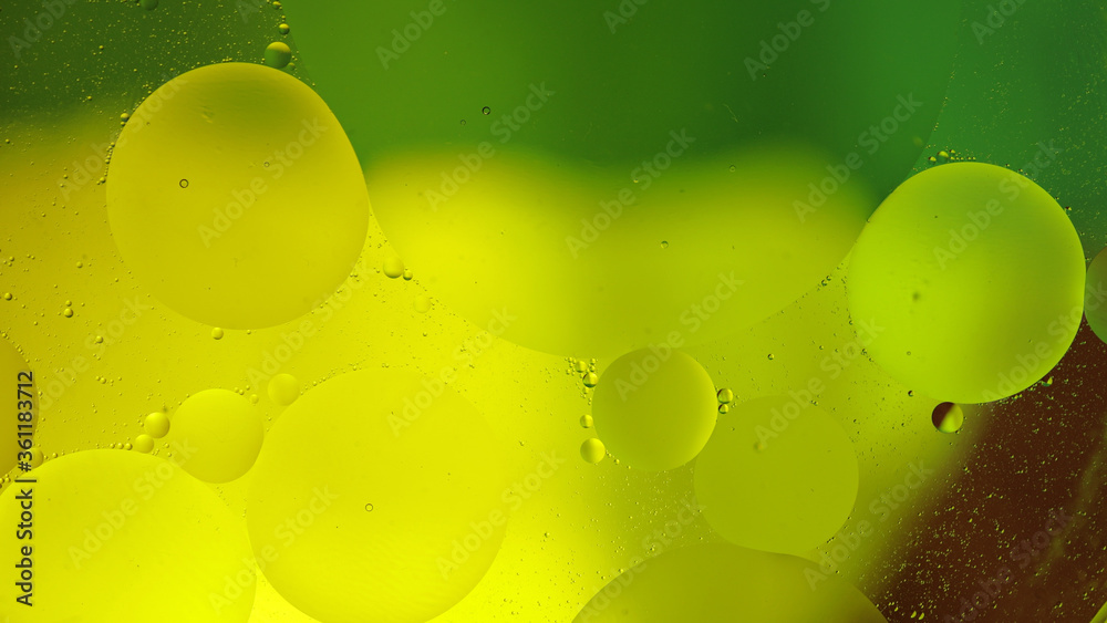 Macro structure of colorful oil bubbles. Chaotic motion. Abstract multicolored background. Pattern