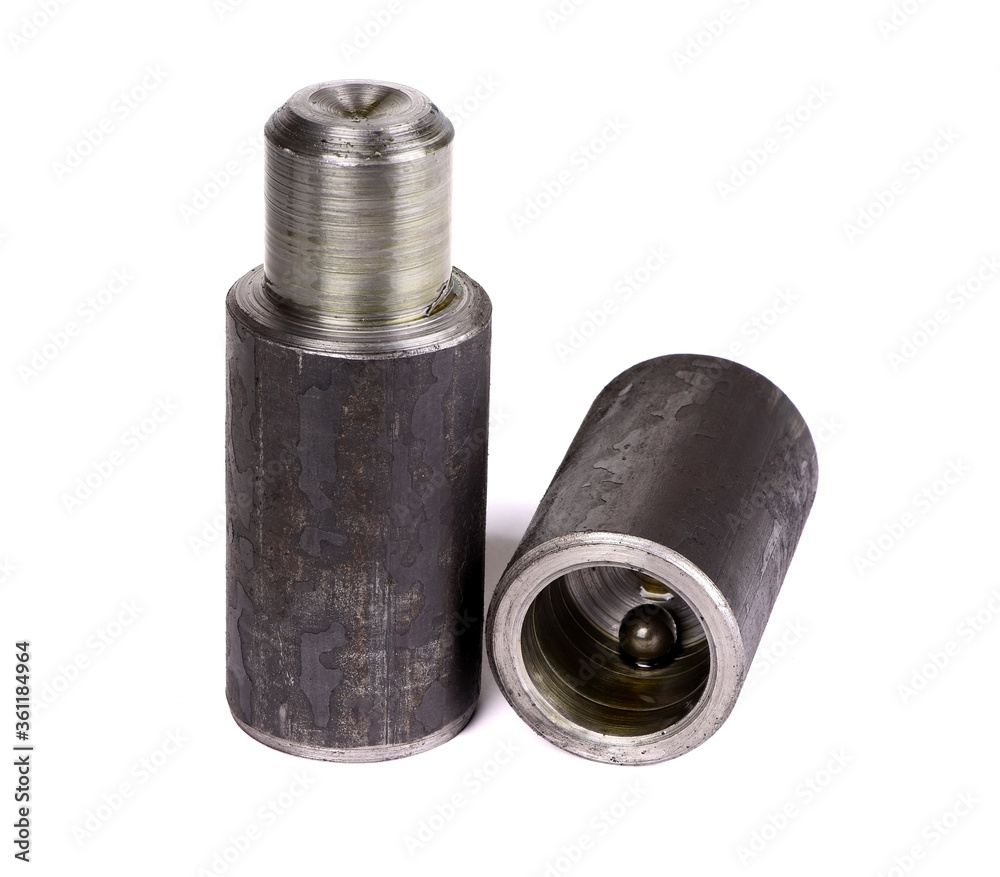 Metal hinges isolated on a white background. Hinges bullet type Metal hinges isolated on a white background. Hinges bullet type