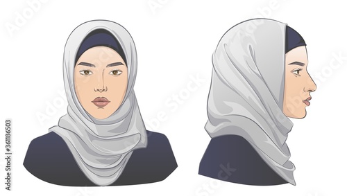 Middle Eastern arabian woman. Vector line sketch illustration.