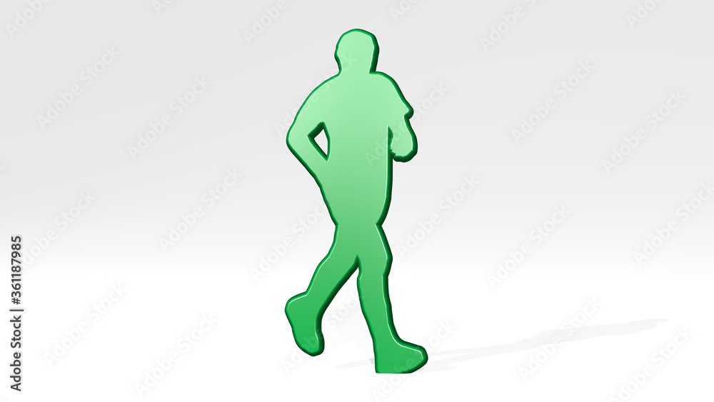 ATHLETIC RUNNER made by 3D illustration of a shiny metallic sculpture on a wall with light background. athlete and active ATHLETIC RUNNER made by 3D illustration of a shiny metallic sculpture on a wall with light background. athlete and active
