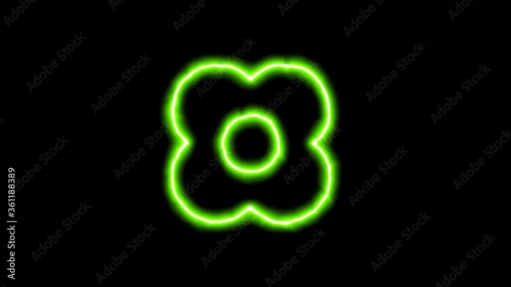 The appearance of the green neon symbol flower. Flicker, In - Out. Alpha channel Premultiplied - Matted with color black The appearance of the green neon symbol flower. Flicker, In - Out. Alpha channel Premultiplied - Matted with color black