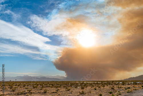 Photography Smoke from the Mahogany Fire wildfire fills Las Vegas Valley as it burns the forest near Mt