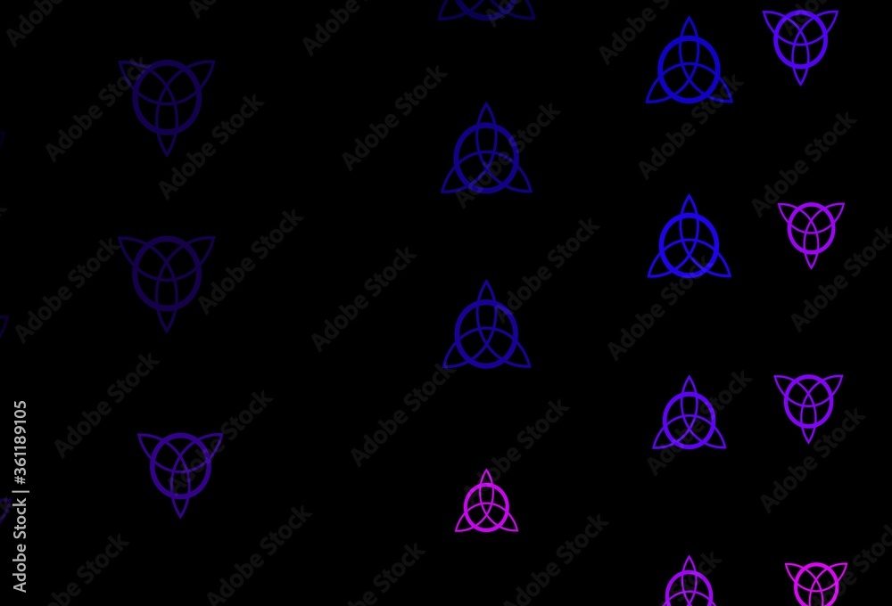 Fototapeta premium Dark Purple, Pink vector backdrop with mystery symbols.