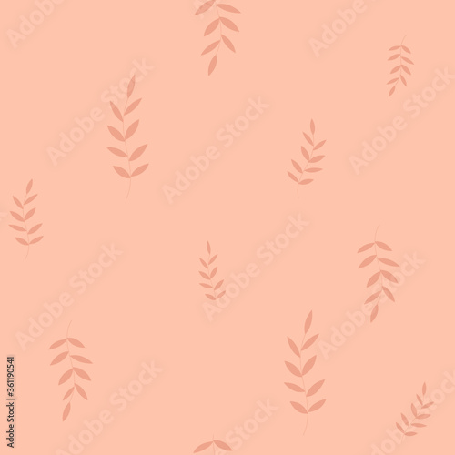 Vector tropical leaves hand drawn on a peach background. Botanical set with orange leaves, branches. Vector typography, textile, wrapping, gift paper, fabric for home decor, pillows, cups, posters