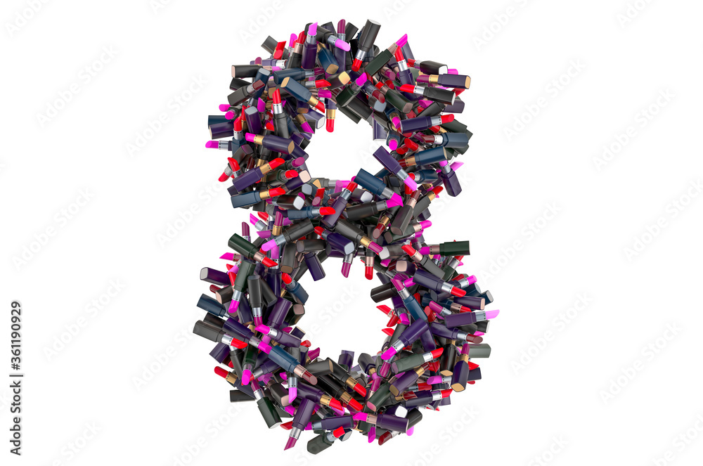 Number 8 from colored lipsticks, 3D rendering Number 8 from colored lipsticks, 3D rendering