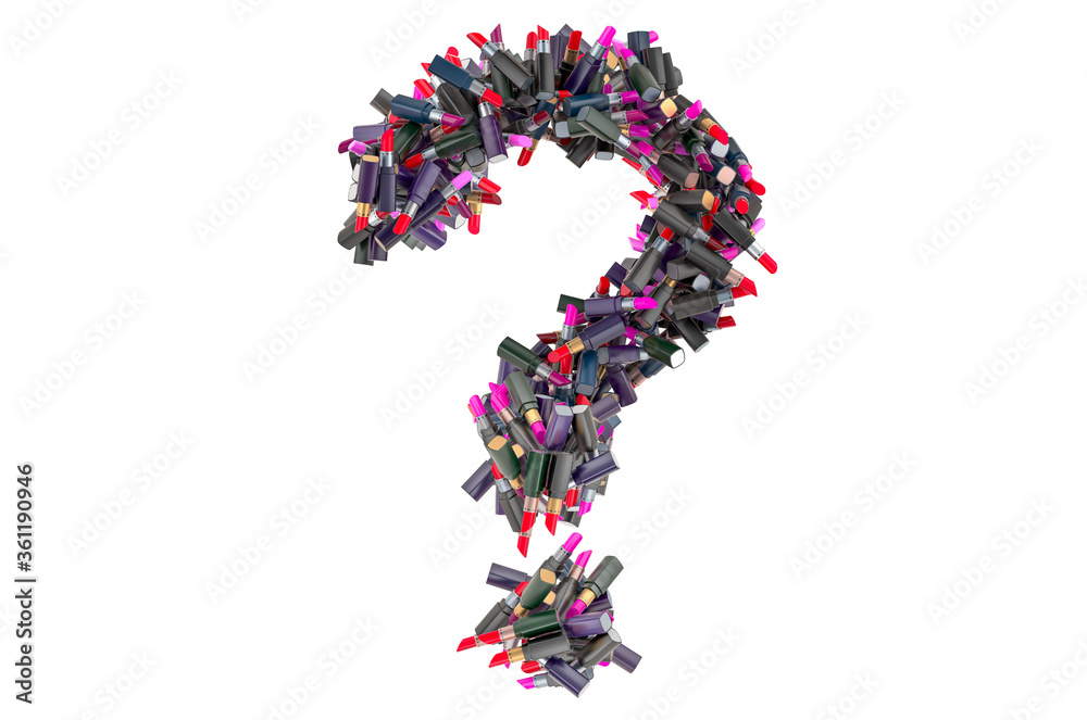 Question mark from colored lipsticks, 3D rendering Question mark from colored lipsticks, 3D rendering