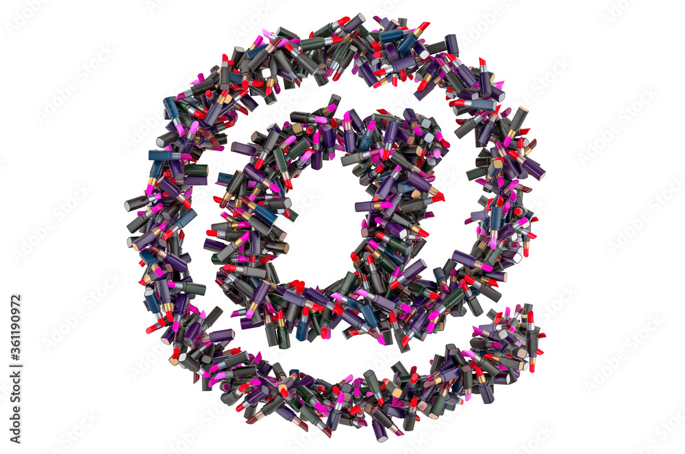 E-mail, at sign from colored lipsticks, 3D rendering E-mail, at sign from colored lipsticks, 3D rendering