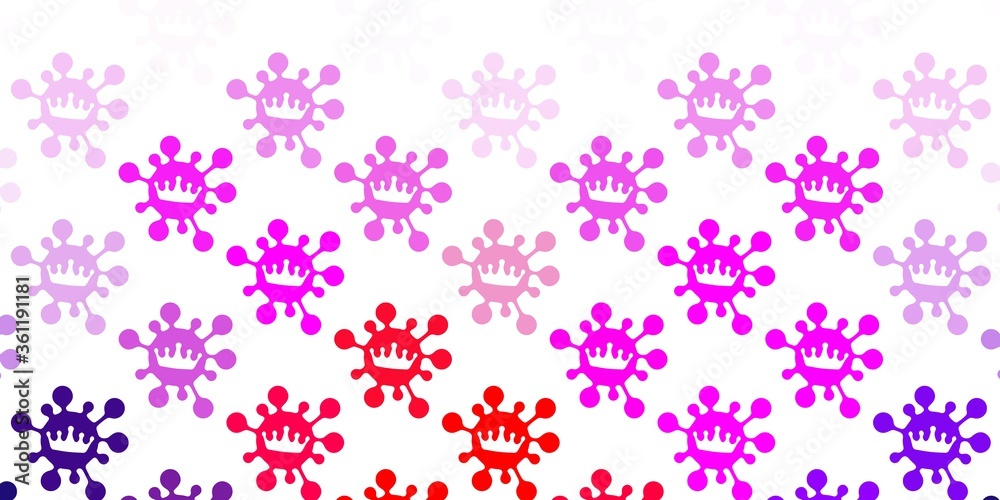 Light purple, pink vector background with covid-19 symbols. Light purple, pink vector background with covid-19 symbols.