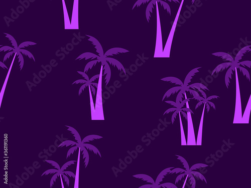 Palm trees seamless pattern, violet color. Tropical jungle, exotic background for advertising, postcards, poster and banner. Vector illustration