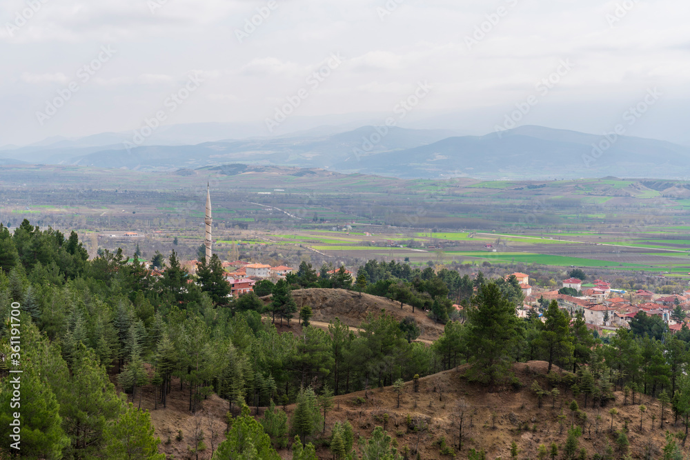 Turkish village on the mountain slopes, amazing view