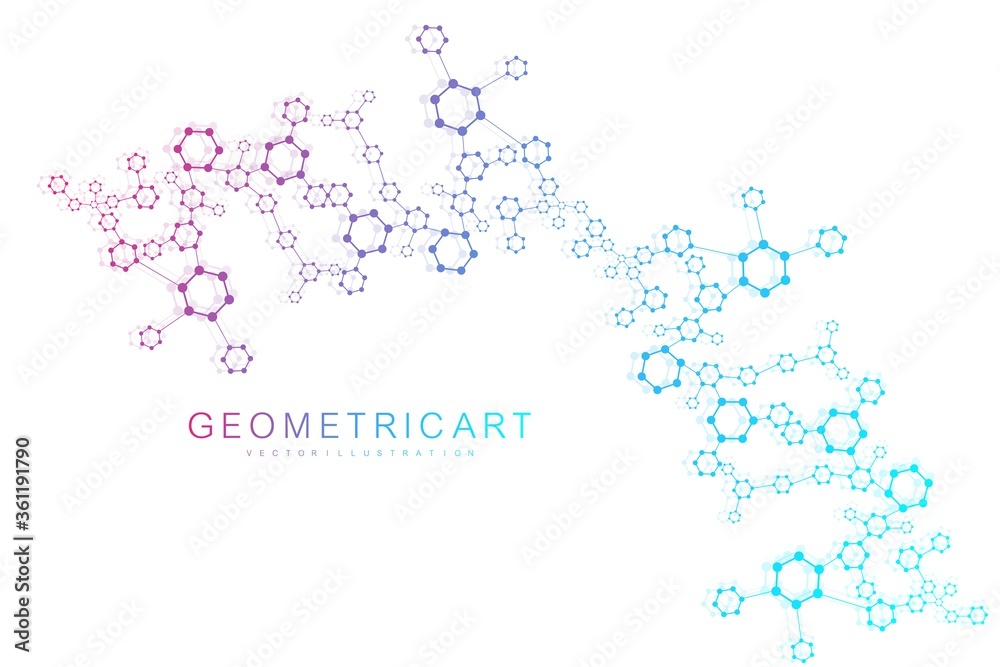 Science network pattern, connecting lines and dots. Technology hexagons structure or molecular connect elements.