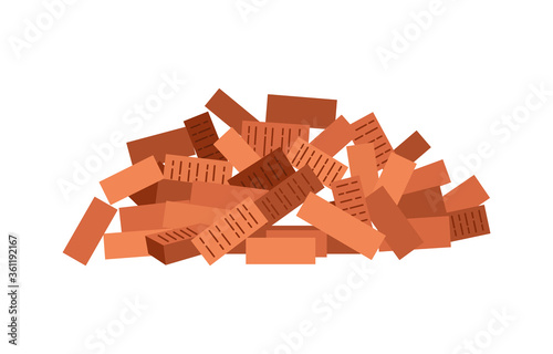 Heap building material. Heap of red brick. Vector illustrations can be used for construction sites, works and industry red brick