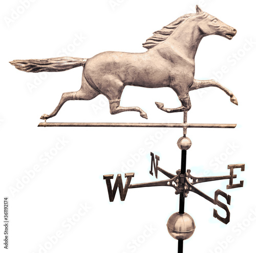 metal horse weathervane isolated on white background