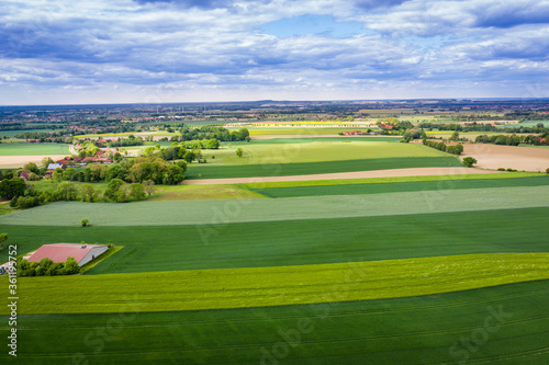 aerial view on green fields