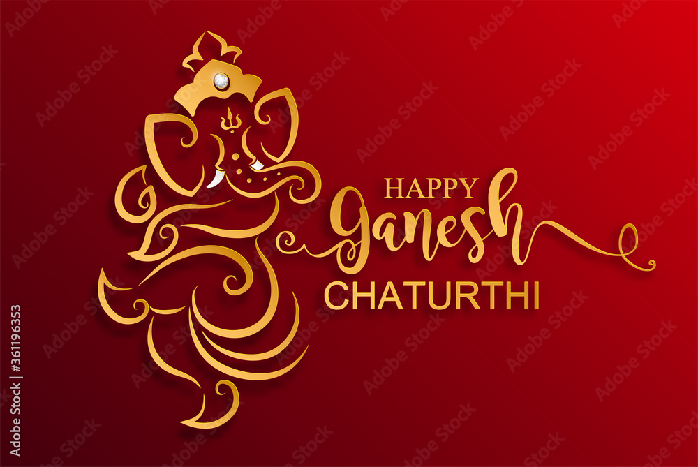 Festival of Ganesh Chaturthi with golden shiny Lord Ganesha patterned and crystals on paper color Background. Festival of Ganesh Chaturthi with golden shiny Lord Ganesha patterned and crystals on paper color Background.