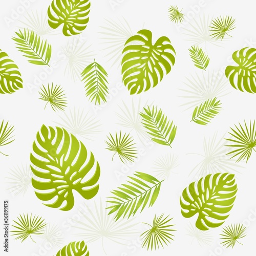 Vector tropical leaves mix. Green bright summer branches for a seamless pattern