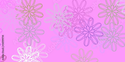 Light Pink, Green vector doodle template with flowers.