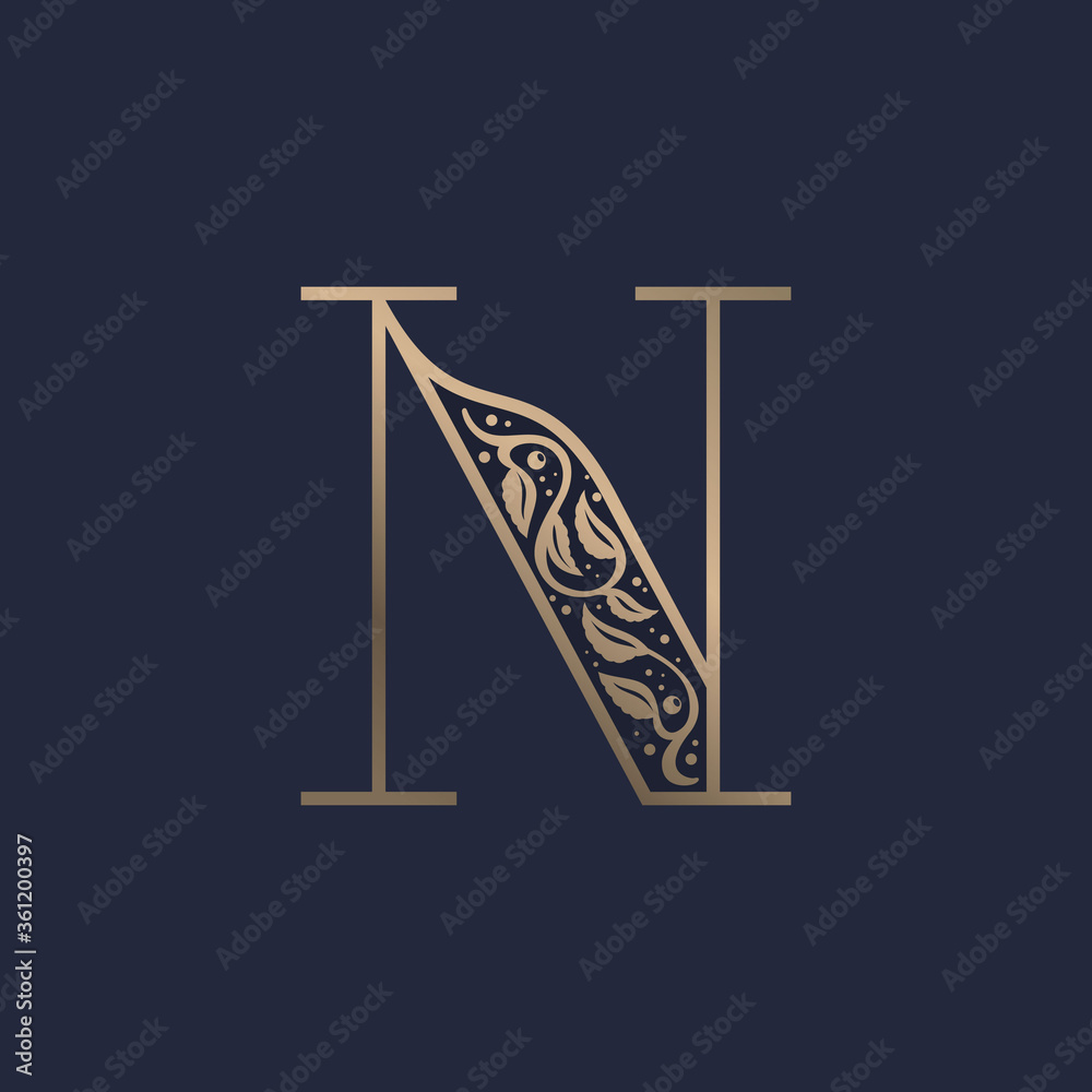 Φωτογραφία Vintage N letter logo with premium decoration