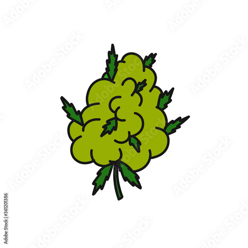 marijuana bud doodle icon, vector color illustration