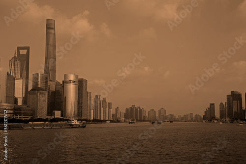 The Oriental pearl tower, Shanghai world financial center jinmao tower and the Shanghai skyline