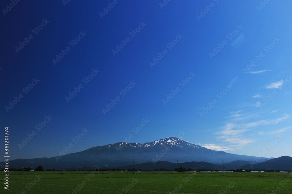 Fototapeta premium 山形 初夏 田園風景と鳥海山