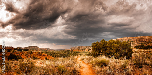 Panoramic view with dramatic cloudsinf the Palo Duro Canyon State Park, Texas photo