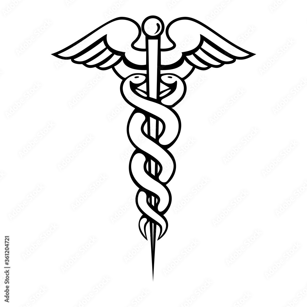 Medical Snake Vector Bold Outline Isolated on White Background - Caduceus Vector Eps Medical Snake Vector Bold Outline Isolated on White Background - Caduceus Vector Eps