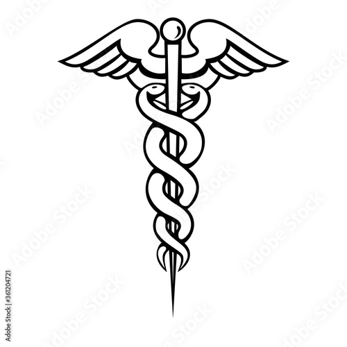 Medical Snake Vector Bold Outline Isolated on White Background - Caduceus Vector Eps