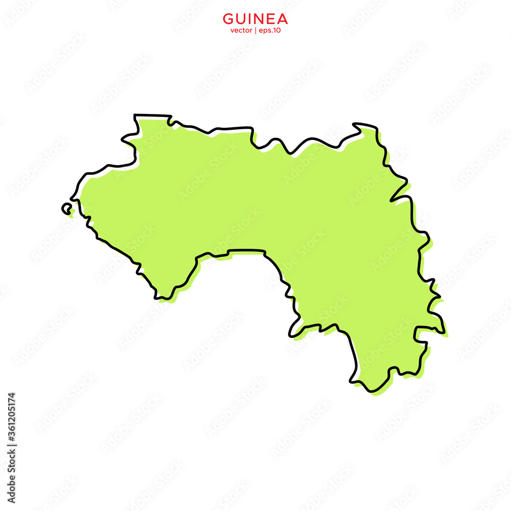 Green Map of Guinea with Outline Vector Design Template. Editable Stroke