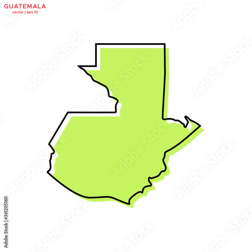 Green Map of Guatemala with Outline Vector Design Template. Editable Stroke