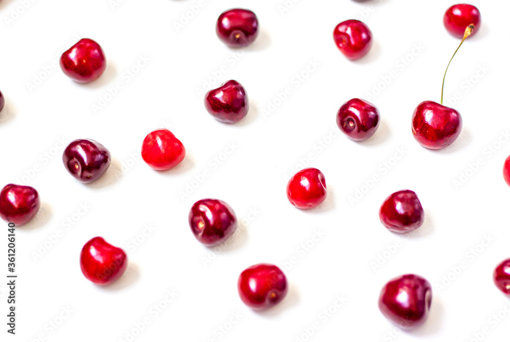 Sweet cherries. Red cherries, ripe berries on a white background. Sweet cherries. Red cherries, ripe berries on a white background.
