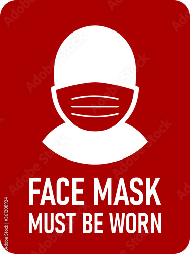Face Mask Must Be Worn Vertical Instruction Sign with an Aspect Ratio of 3:4 and Rounded Corners. Vector Image.