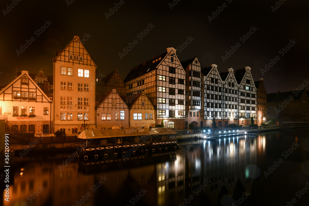 Architecture of the city of Gdansk in Poland evening time.