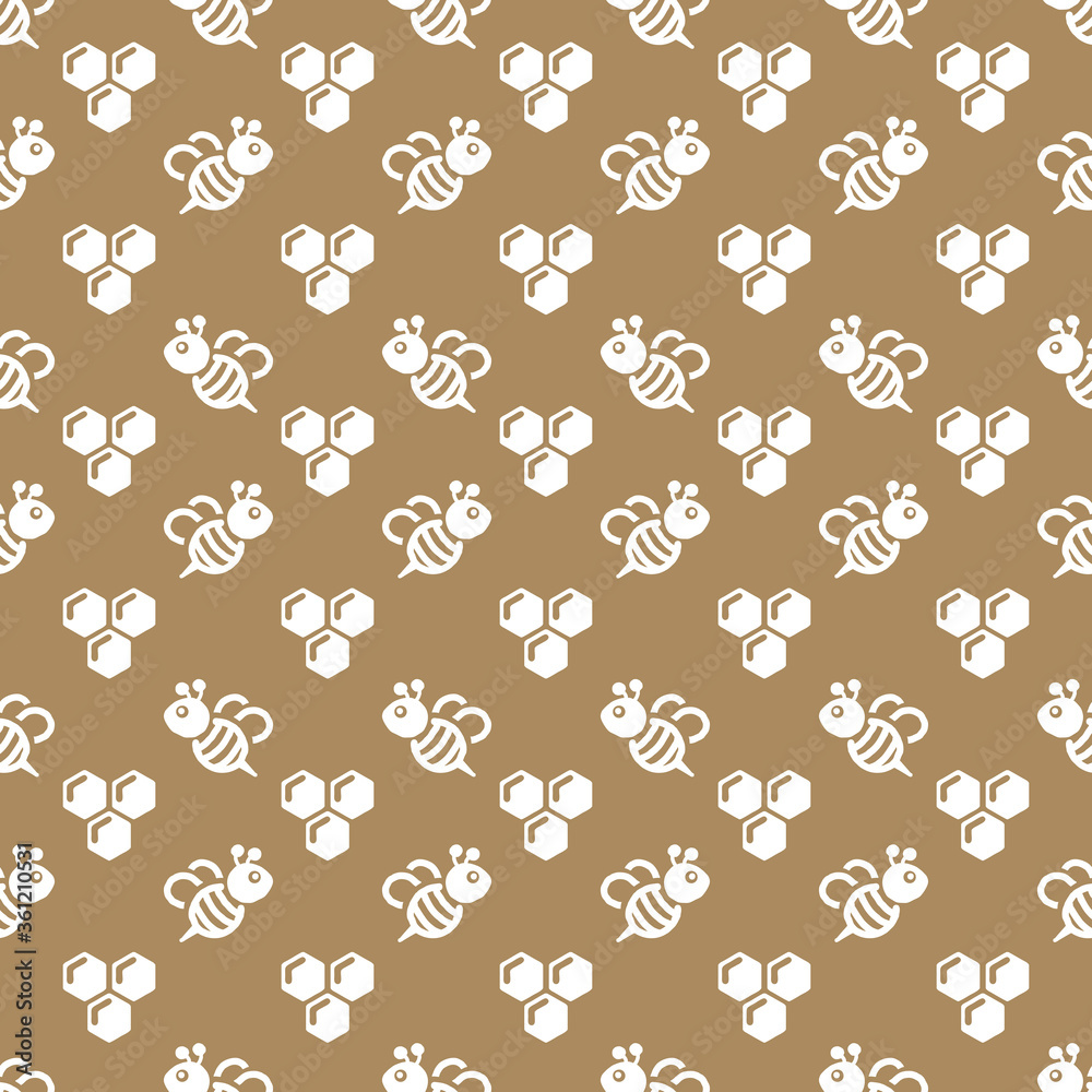 Bee and honeycomb seamless repeat pattern background