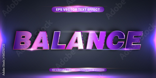 Balance words, text effect editable style 3d with metal gradient purple color concept 