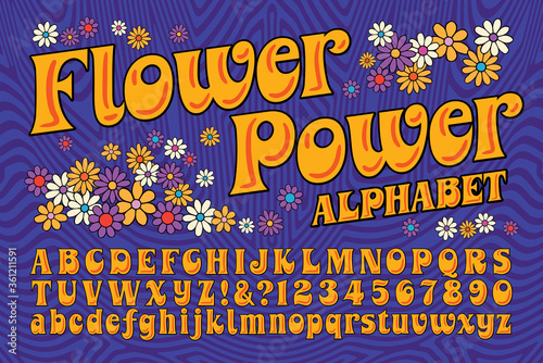 A Flower Power Hippie Themed Font; This Alphabet is in the Style of Late 60s and Early 70s Psychedelic Artwork and Lettering photo