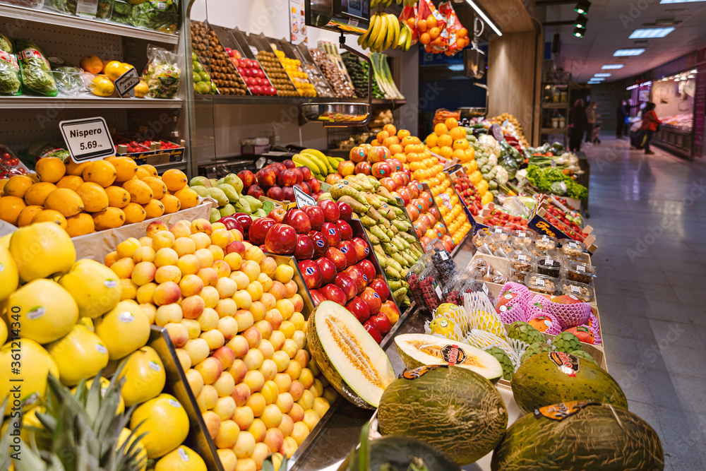 fruits and vegetables in old market in spain