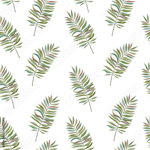 Seamless pattern with green leaves. Watercolor. Vector  EPS 10